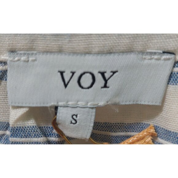 NWT Voy Womens Blue Floral & Stripe Embroidered V-Neck Blouse~Boho~SMALL - Picture 3 of 7